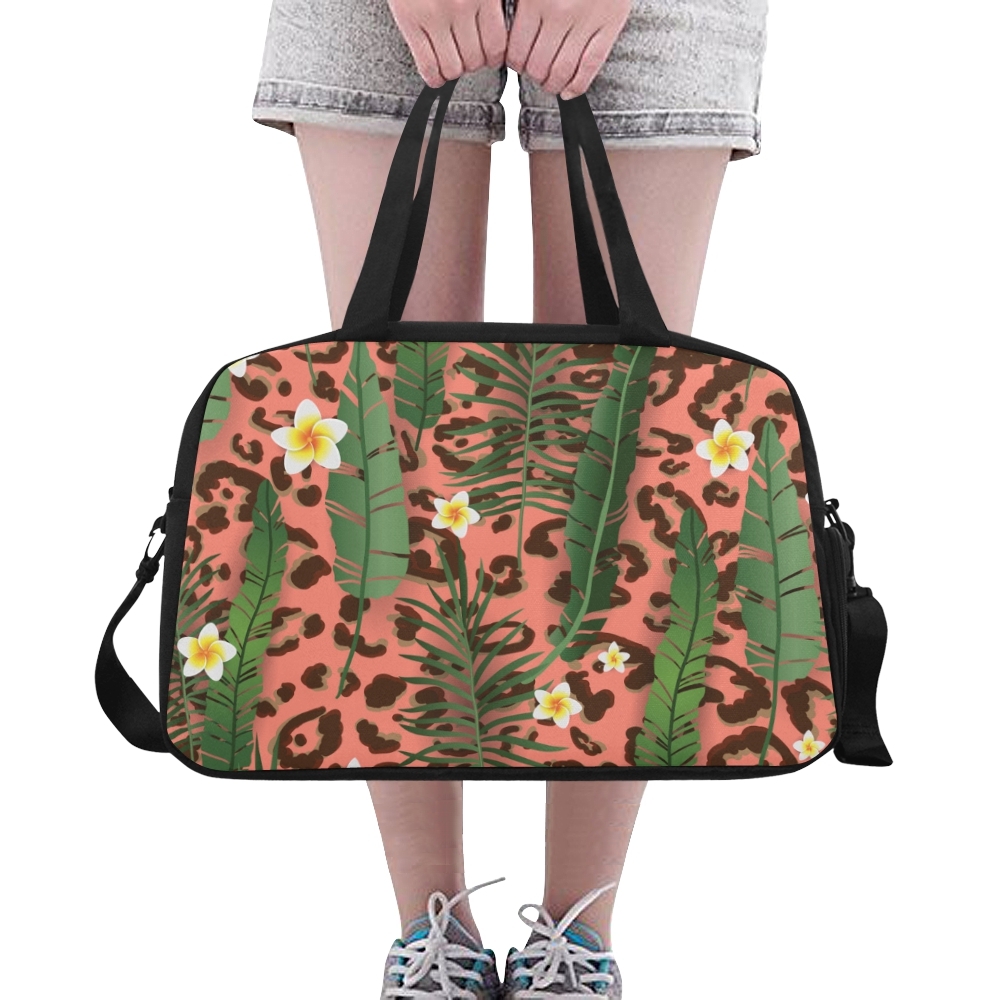 Cartoon Floral Green Leaf Yoga Gym Totes Fitness Handbags Gym Bags