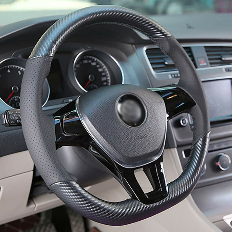 Hand sewing Top Leather Carbon Fiber Steering Wheel Cover For vw Passat