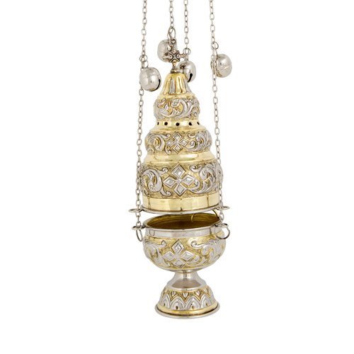 High Polished Two Colored Brass Christian Church Thurible Incense Burner Censer  - $99.97