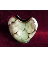  Vintage German Pottery Vase  Heart  Shape Green and Gold  71/2 TALL  - £51.52 GBP