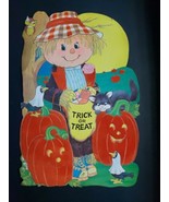 Vintage Flocked Halloween Die Cut Scarecrow Pumpkin Jack-O-Lantern Trick... - $69.99