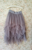 Gray High-low Layered Tulle Skirts Womens Gray Tulle Midi Skirt Plus Size image 3