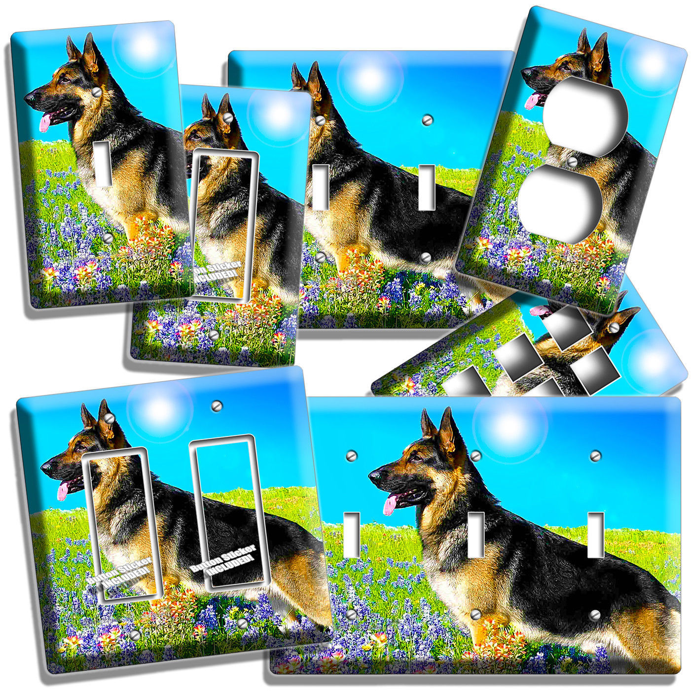 ADULT GERMAN SHEPHERD DOG FLOWER FIELD LIGHT SWITCH OUTLET WALL COVER ROOM DECOR