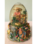 Vintage Musical Water Snow Globe Dome Glitter Easter Rabbit Bunny Egg Hunt - $35.99