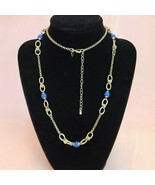 Banana Republic Long Chain Link Necklace Blue Beads Gold Tone Chic Jewel... - $12.97