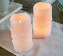 2 Illuminated Floral Embossed Wax Pillars Valerie Pink NEW H222424 - $23.74