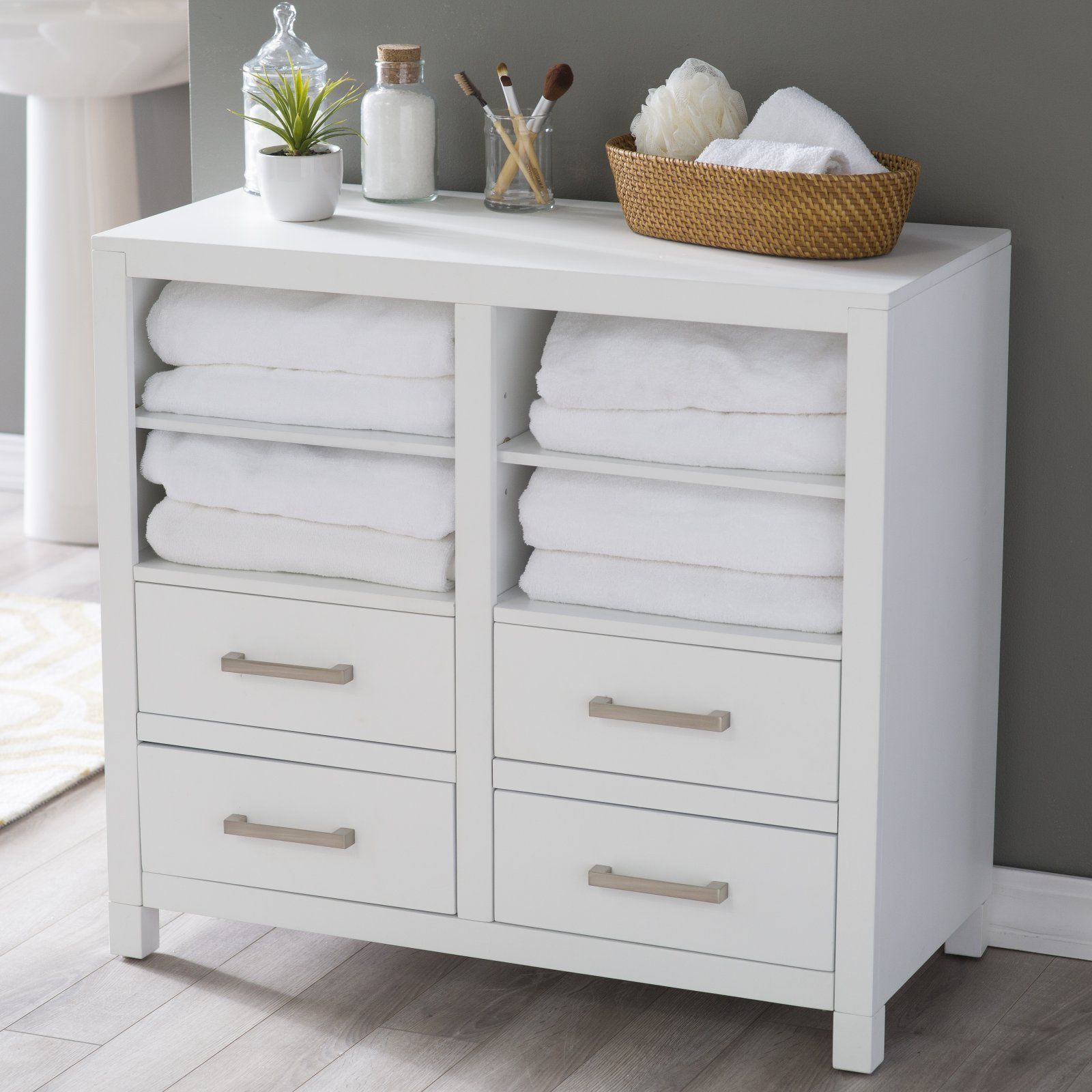 Classic White Freestanding Bathroom Storage For Linens