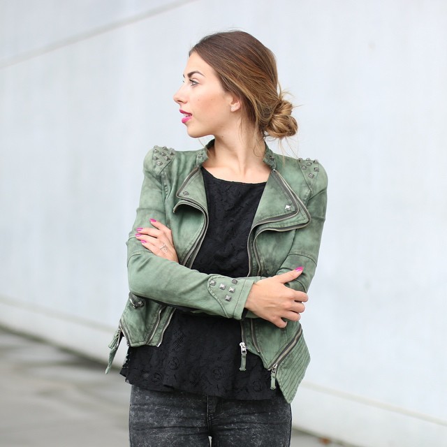 Image of jk Celebrity Style Motorcycle Biker Studded Fitted Power Shoulder Denim Jacket