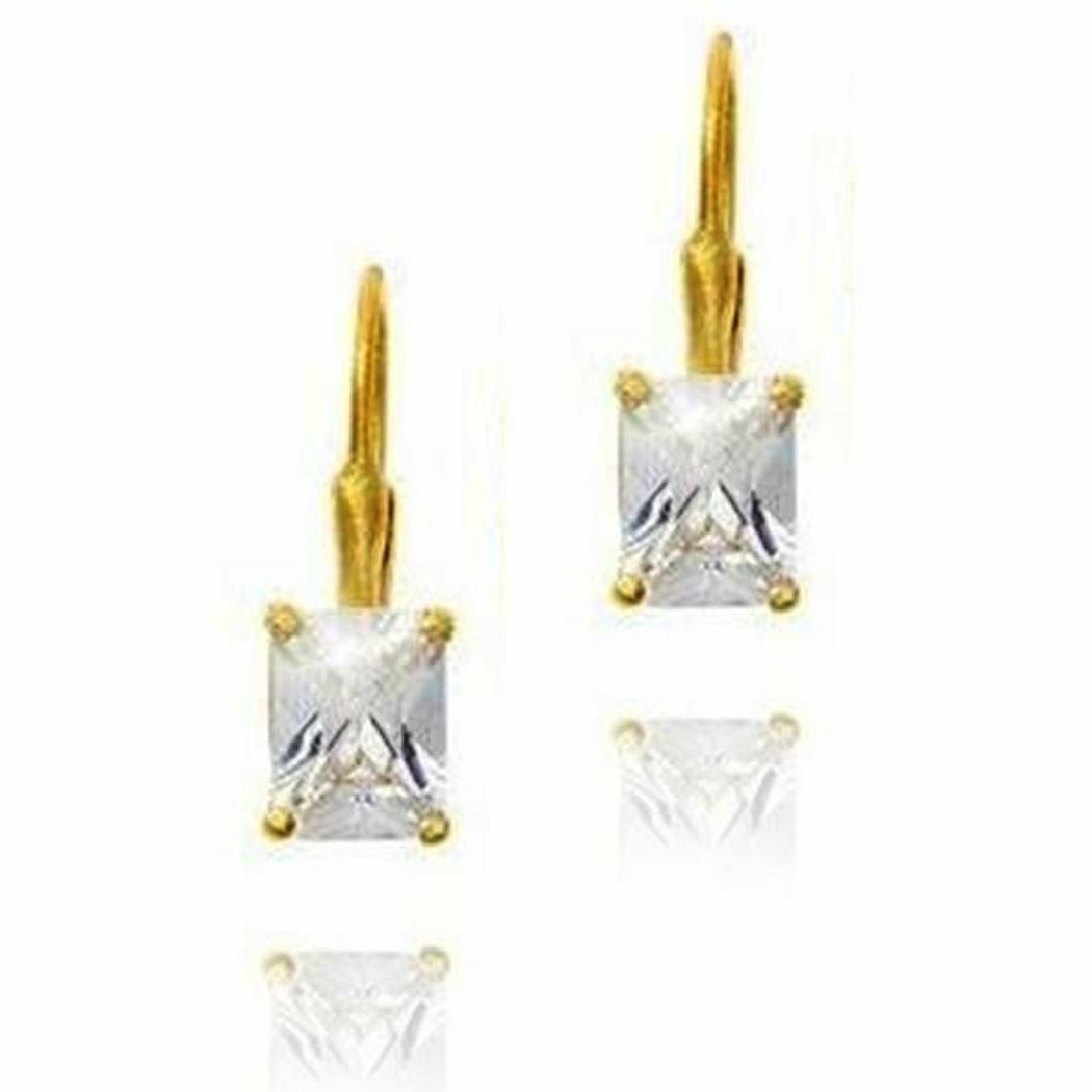 Emerald Cut Diamond Alternative Leverback Earrings Yellow 14k Gold over