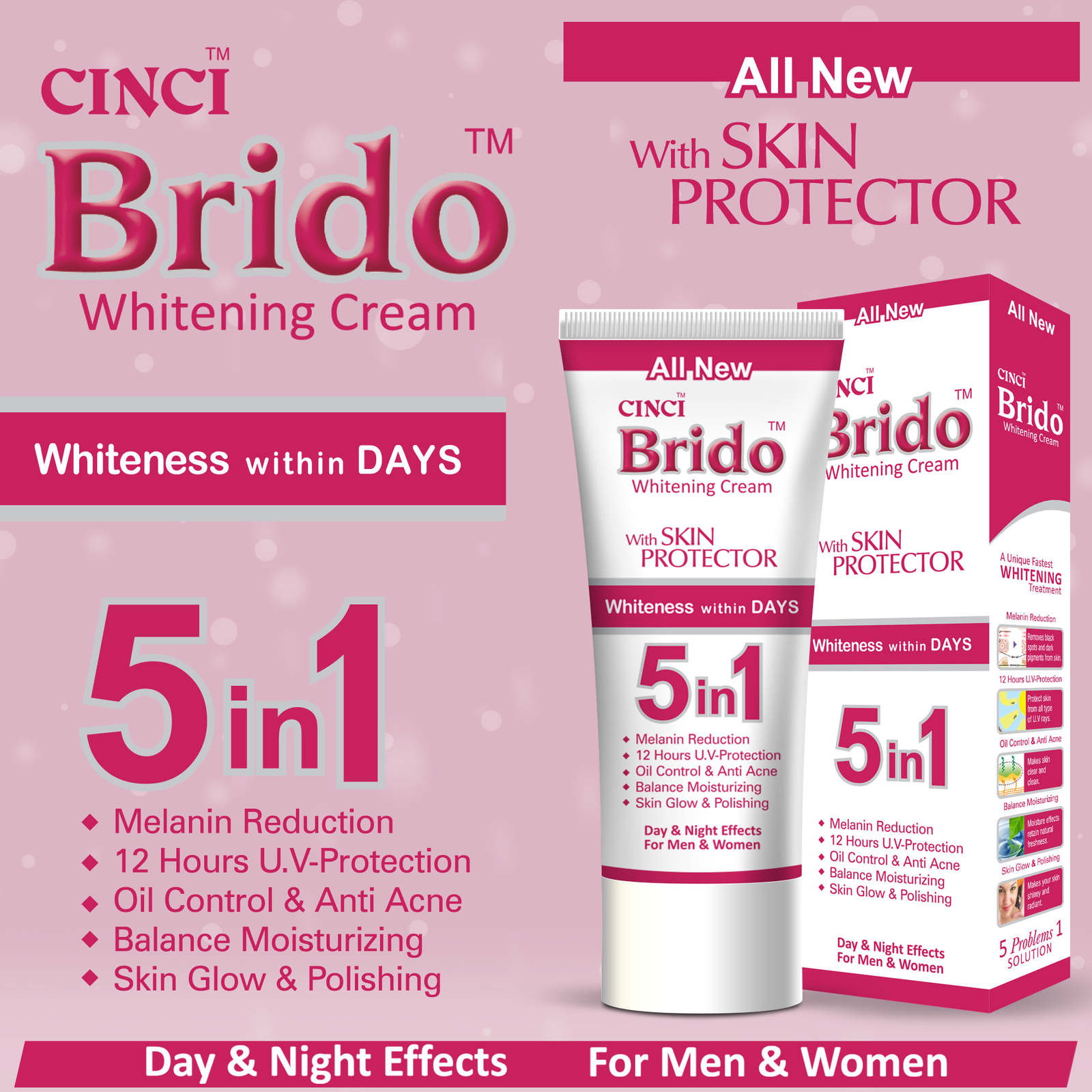 Cinci Brido Whitening Cream 5 in 1 Multi-action Formula Melanin Reduction