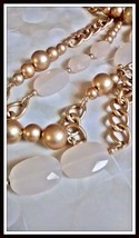 Chunky RARE Lia Sophia OPULENCE 2-in-1 necklace gold chains white faceted stones - $15.00