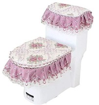 PANDA SUPERSTORE Pink Toilet Mat Three-Piece Lace Toilet Mat, Tulip Flowers