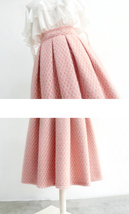 Winter Elegant PINK PLAID Midi Skirt Women Woolen Plaid Pleated Holiday Skirt  image 2