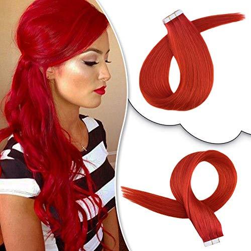 Runature 100 Red Real Human Hair Extensions Tape In 16 Fashion 16red Hair Extensions 6028