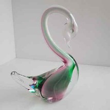 Murano Swan Green & Purple 7.5" Glass MCM  - $48.00