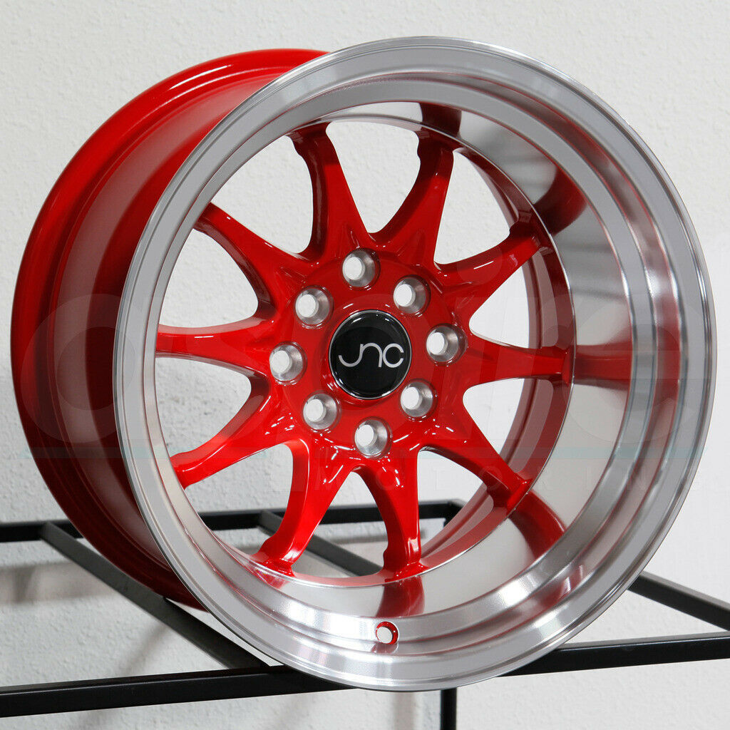15x8 JNC 003 JNC003 4x100 4x114 3 0 Red Machine Lip Wheel New Set 4 
