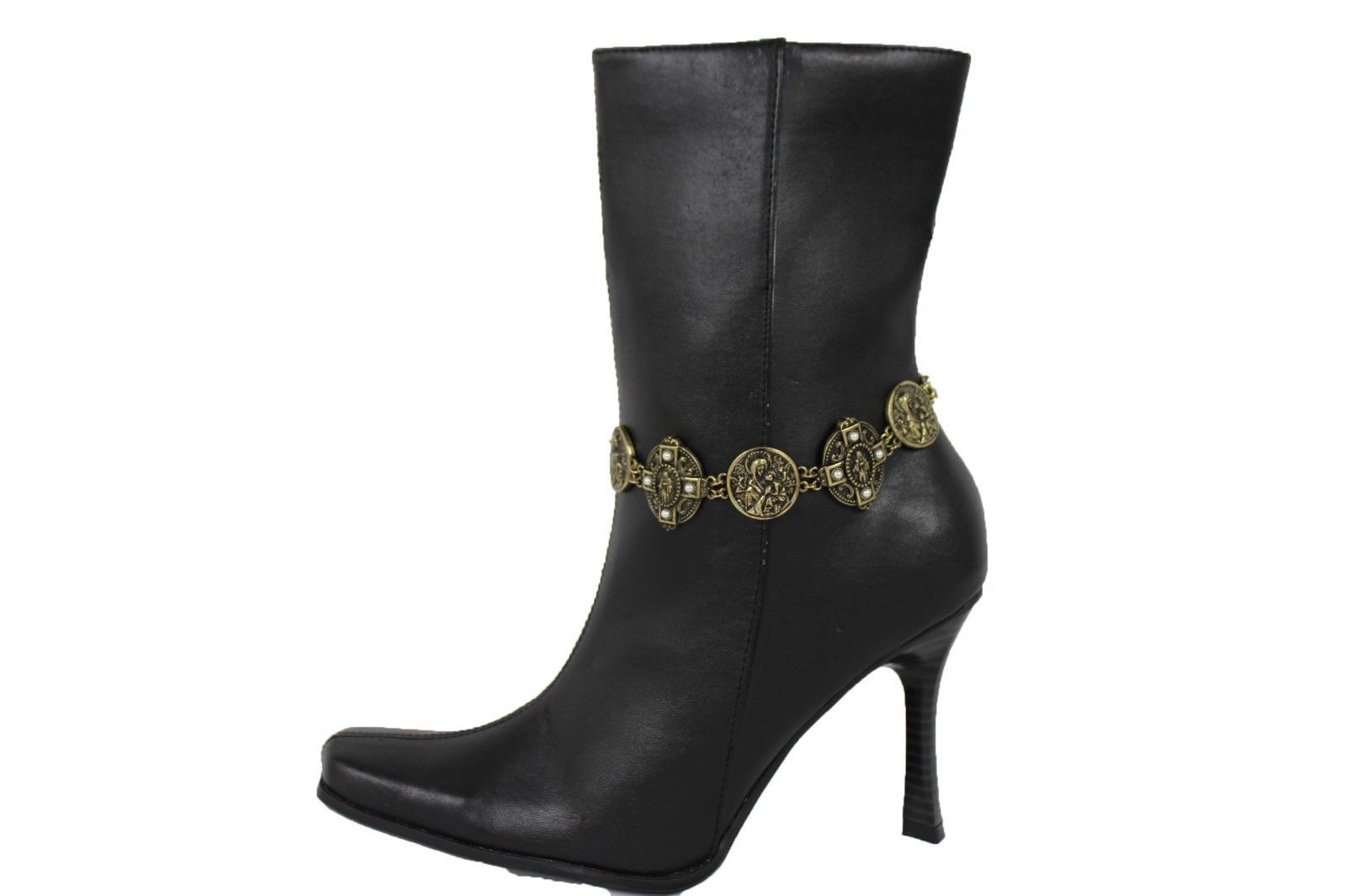 Women Boot Gold Metal Chain Western Fashion Bracelet Bling Shoe Charm Long Beads