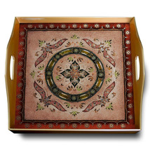 Rustic serving tray - Syrian Marquetry Inspiration Design - Square Hand Painted  - $199.00