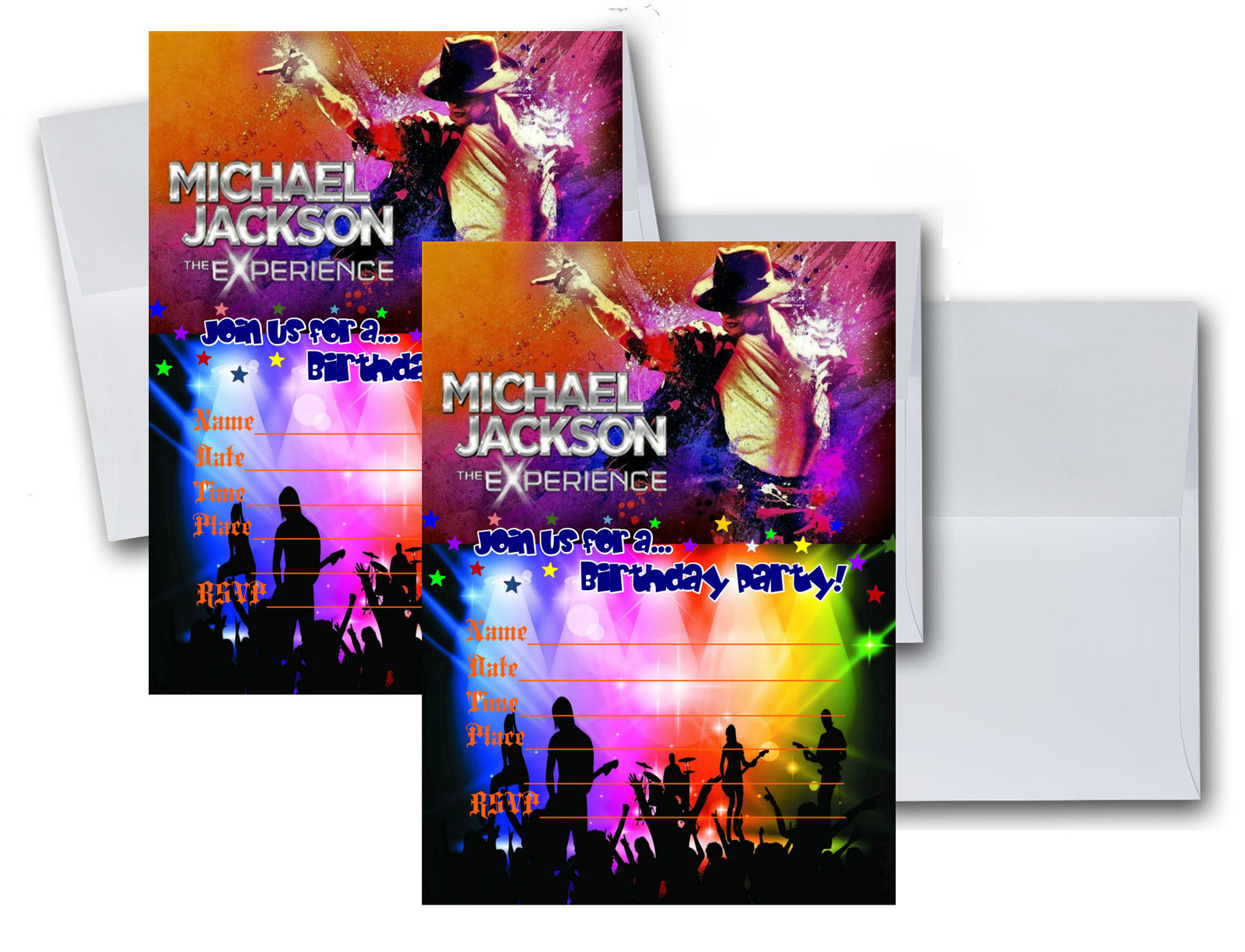 12 Michael Jackson Birthday Invitation Cards (12 White Envelops