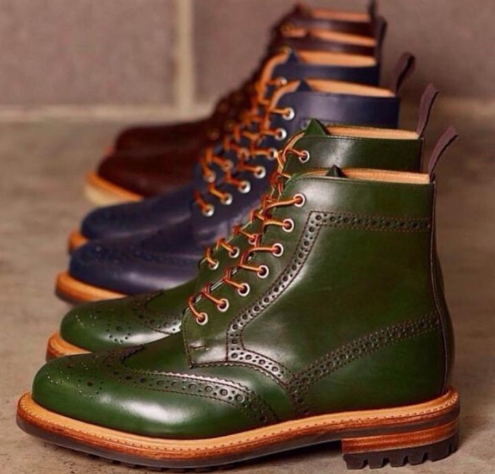 Men's Green Ankle High Military Leather Lace Up Boot