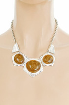Glittered Brown Fake Amber Statement Casual Everyday Silver Tone Necklace Set - $16.67