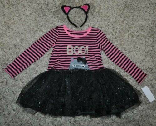 Primary image for Halloween Dress & Headband Cat Long Sleeve Striped Tutu Black Pink 2 pc Set- 2T