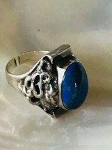 Vintage Very Large Oval Lapis Lazuli in Ornate Nonmagnetic Silver Adjust... - $76.52