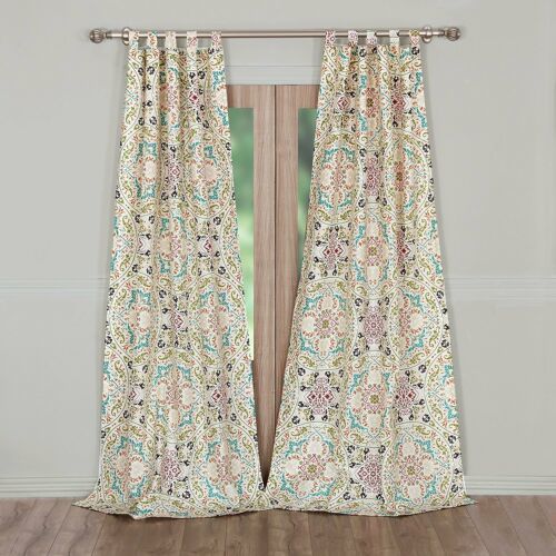 Set 2 Jewel Tone Medallion Circles Curtains Panels Drapes 84 inch Tab