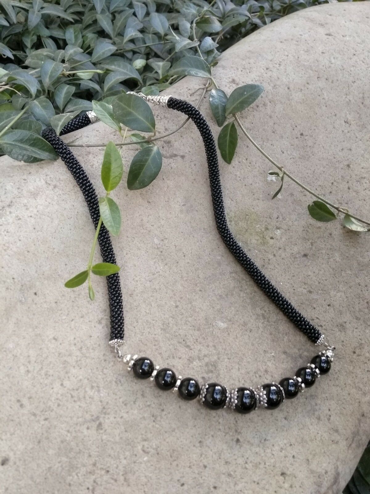 Handmade Black seed bead crochet versatile necklace