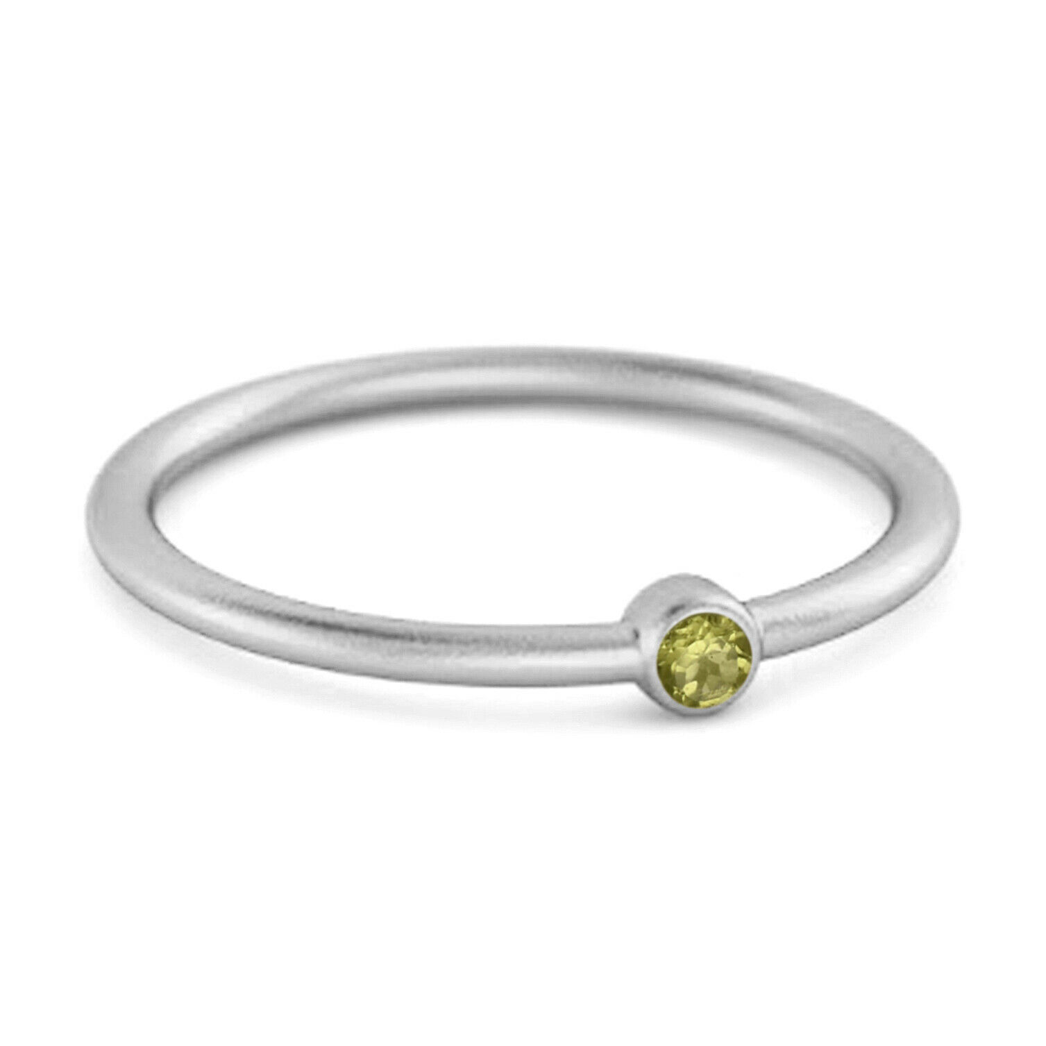 Solitaire 9k White Gold 0.1 Cts Green Peridot Stackable Tiny Ring