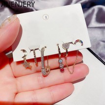ANENJERY Silver Color Hoop Earrings Set for Women 6-piece Star Heart Ear... - $19.74