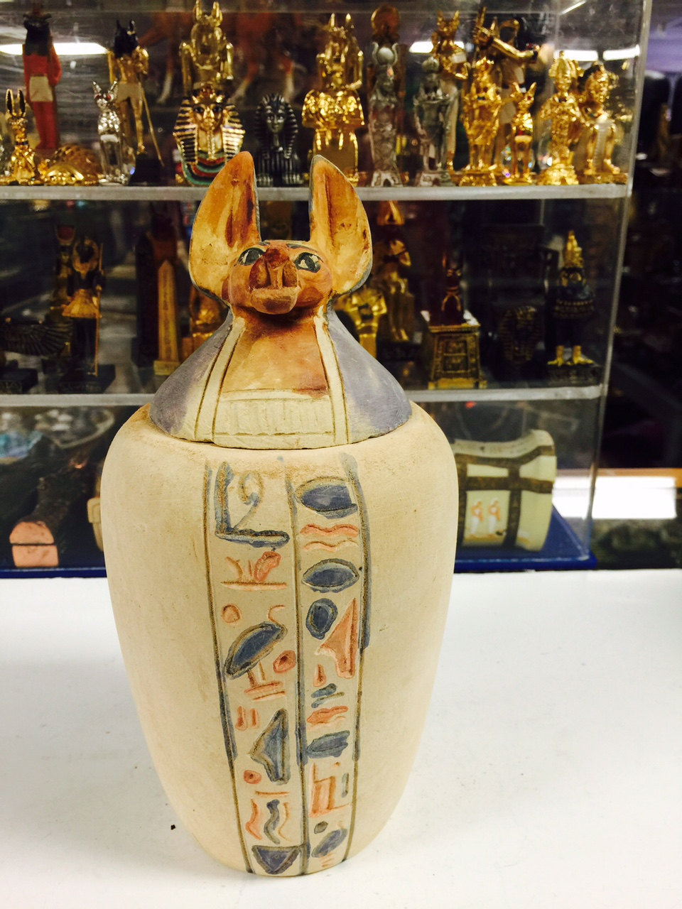 Vintage Heavy Large Egyptian Hand Carved God Anubis Canopic Jar Made in