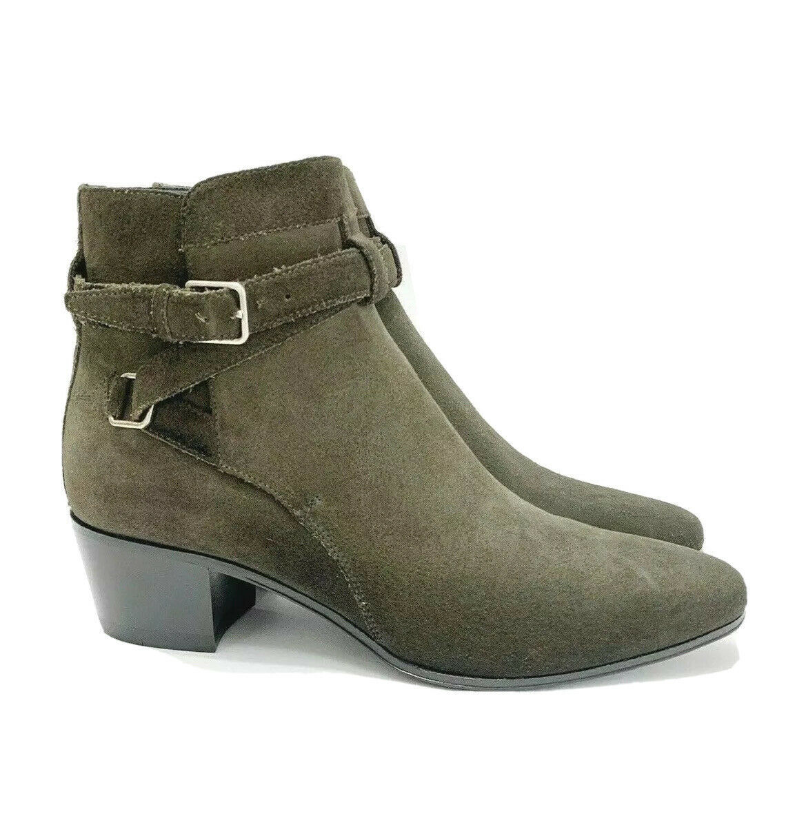 Y-1457TBD New Saint Laurent Hunting Green Suede Ankle Boots Size 37.5 7 ...