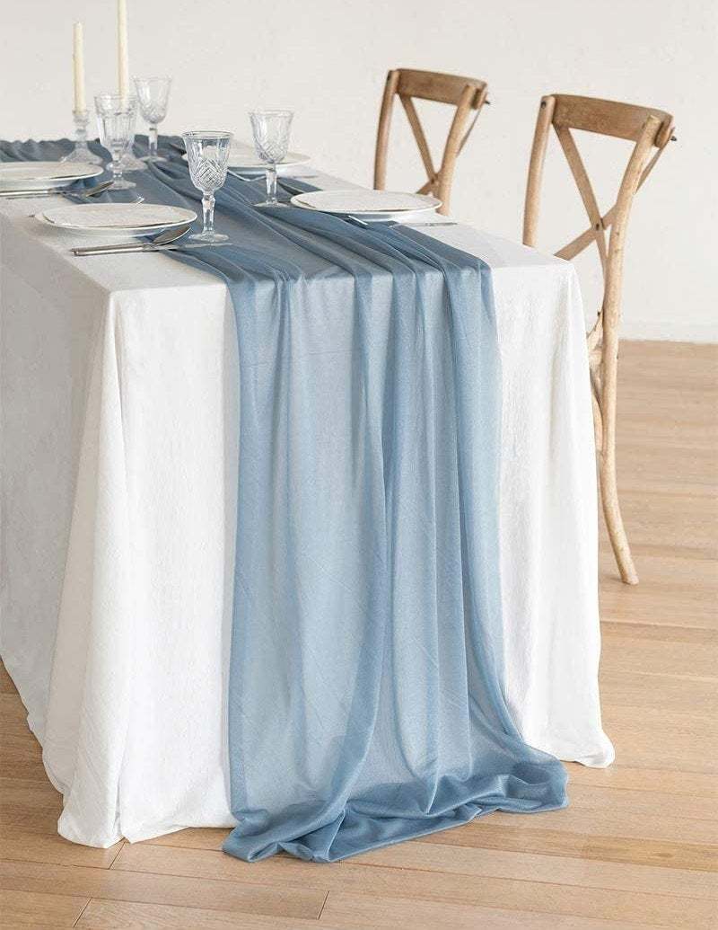TREWAVE 10FT Dusty Blue Chiffon Table Runner Sheer Romantic Boho Rustic Wedding Table Cloth 29x120 Inches for Wedding Party Bridal Baby Shower Decorations Dusty Blue 