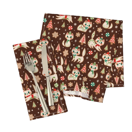 Cats Holiday Christmas Cookies Cotton Dinner Napkins Set of 2