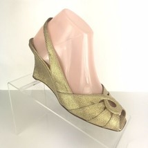 Authentic PRADA Gold Metallic Wedge Heels Size 37 Slingback Dress 3" Pump  - $39.59