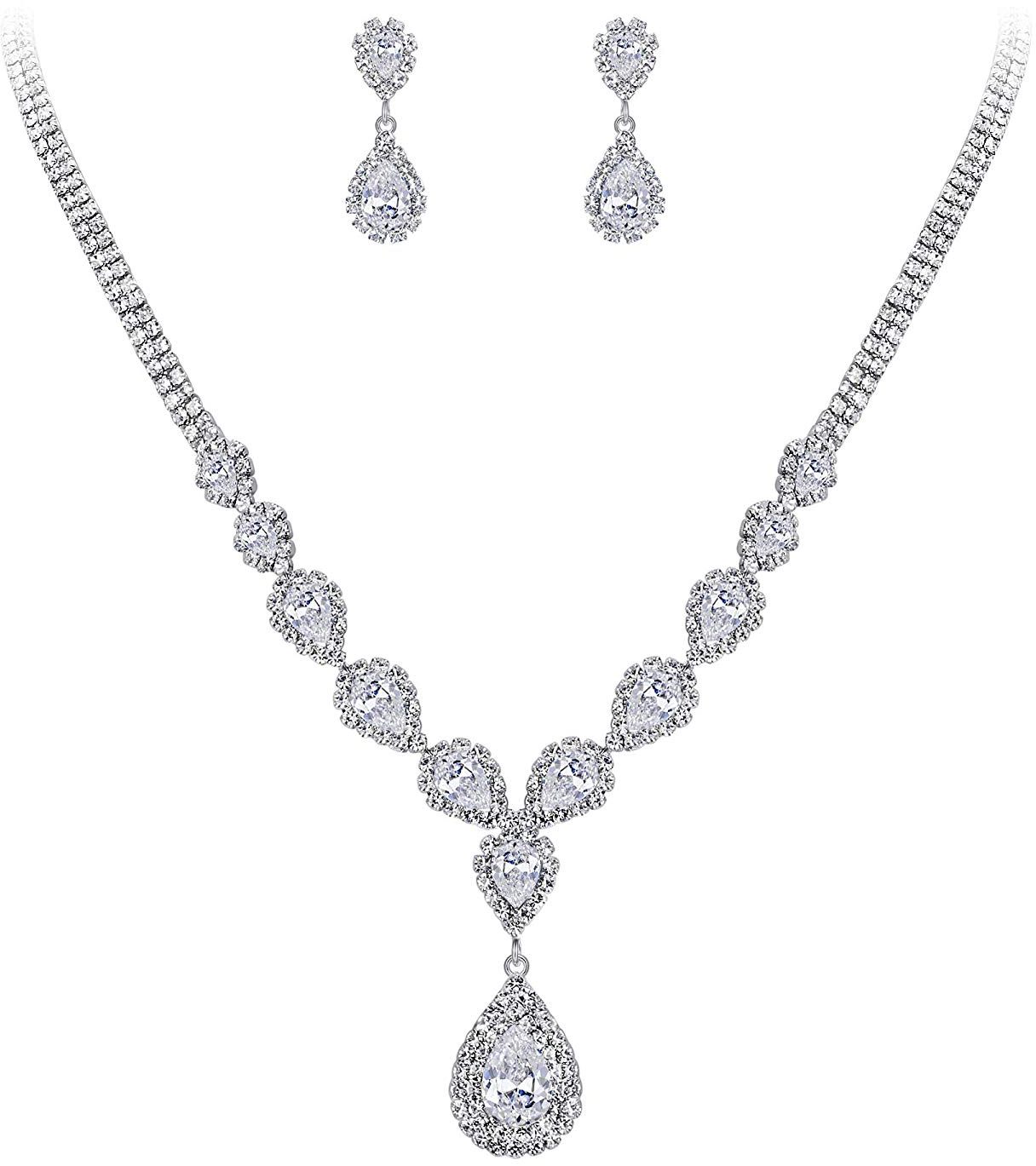 Brilove Wedding Bridal Necklace Earrings Jewelry Set For Women Cz 