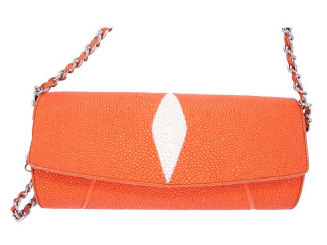 Genuine Stingray Skin Cylinder Handbag / Shoulder Bag Long Adjusted Chain Women