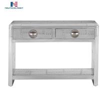 NauticalMart Aviator Aluminium Patchwork Style Console Table with 2 Drawers