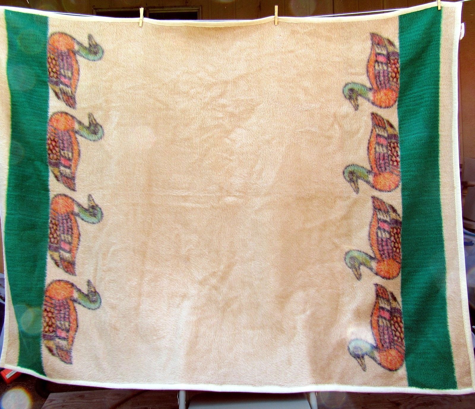 Vtg Biederlack Blanket Ducks Duck Reversible Made in the USA 60 x 80