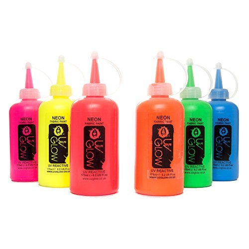 UV Glow Blacklight Neon Fabric Paint 6.2oz Set of 6 Acrylic Paint