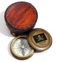 NauticalMart 2" Pocket Antique Brass Pirate Compass W/Leather Case