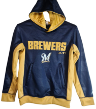Majestic Youth Milwaukee Brewers Geo Strike Pullover Hoodie NAVY SMALL (8) - $27.63
