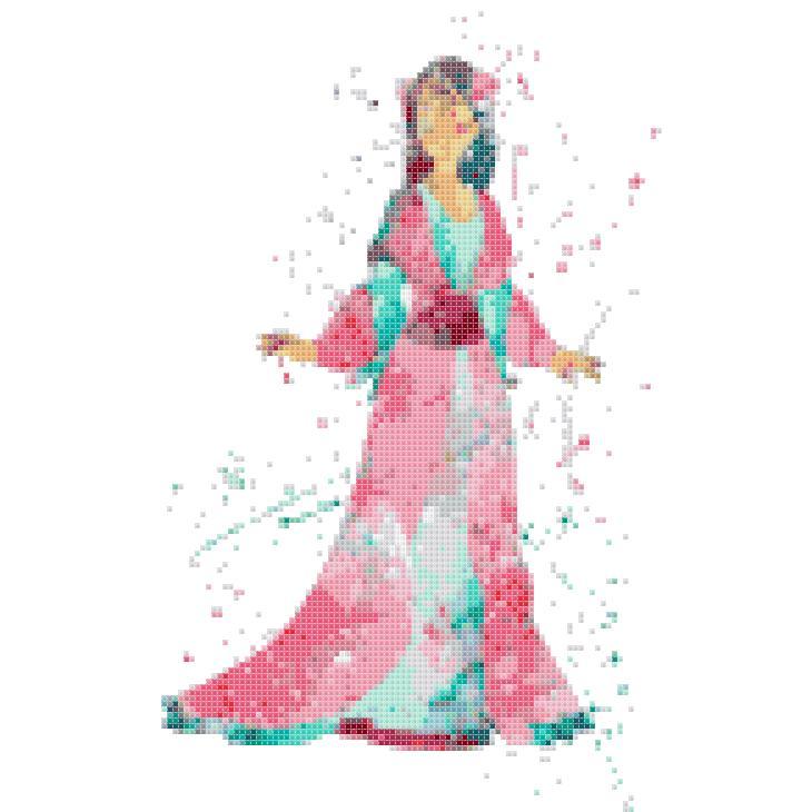 princess mulan watercolor counted cross stitch pattern 90*144 stitches BN1873