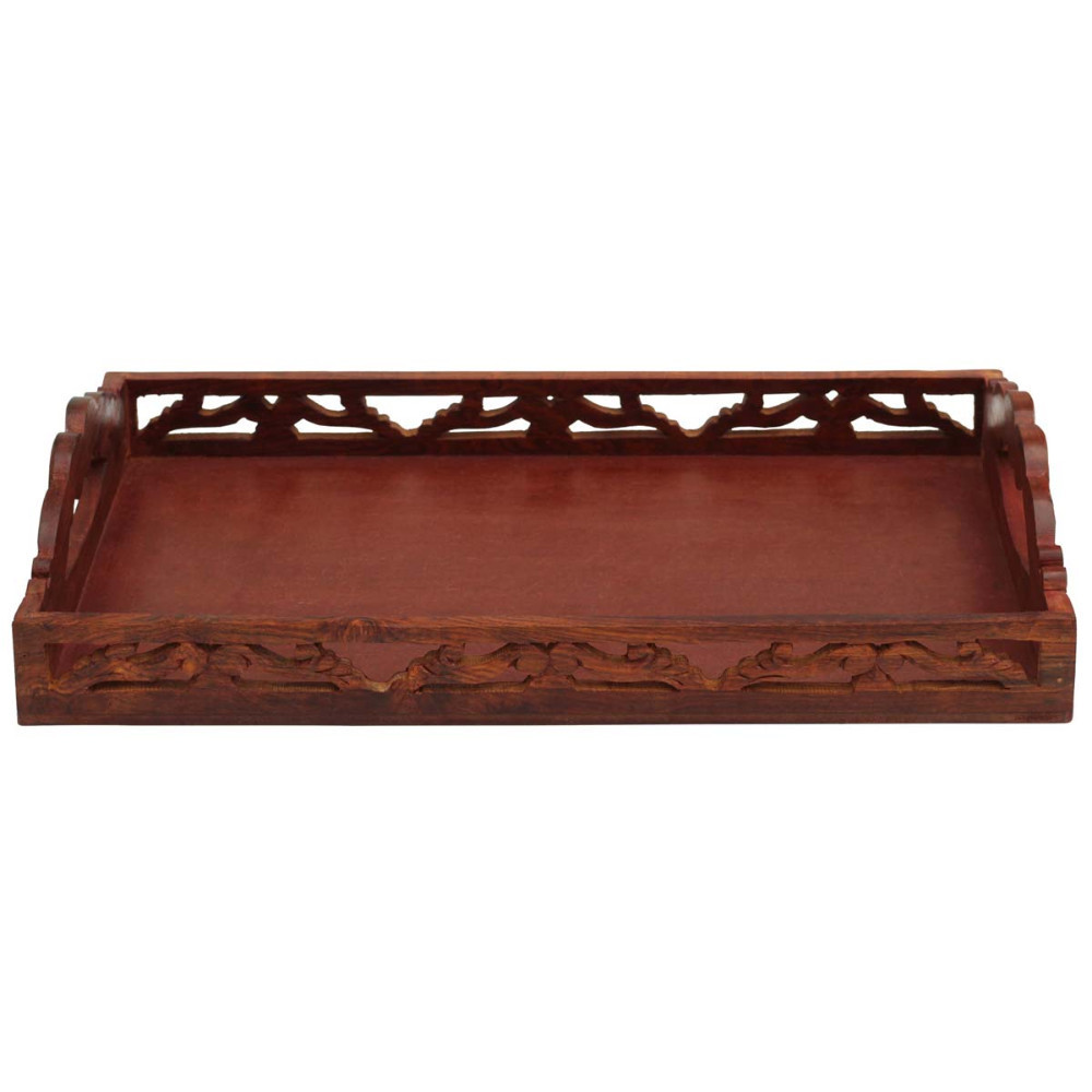 Handmade Wood Serving Tray With Cutout Handles Featuring Brass Inlays