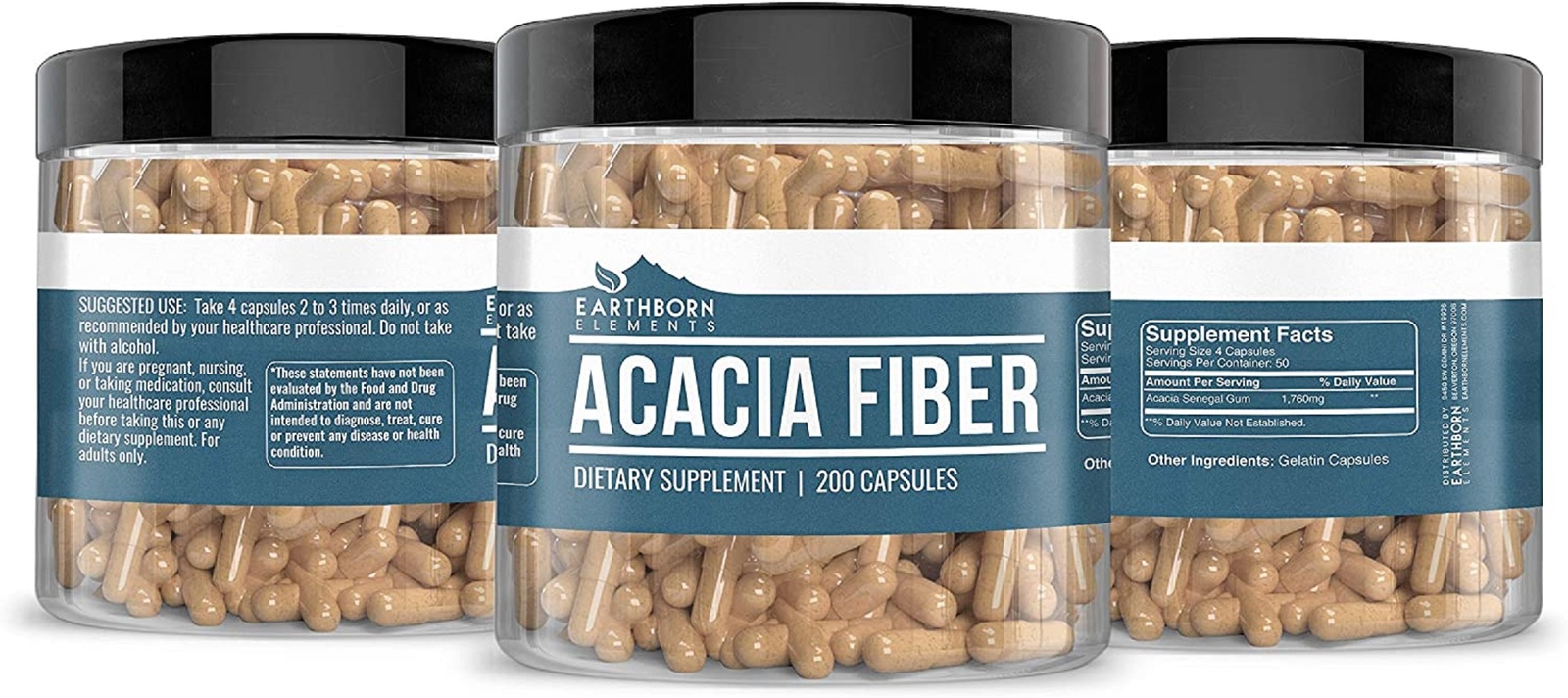 Acacia Fiber Capsules by Earthborn Elements, Natural Fiber Powder, for