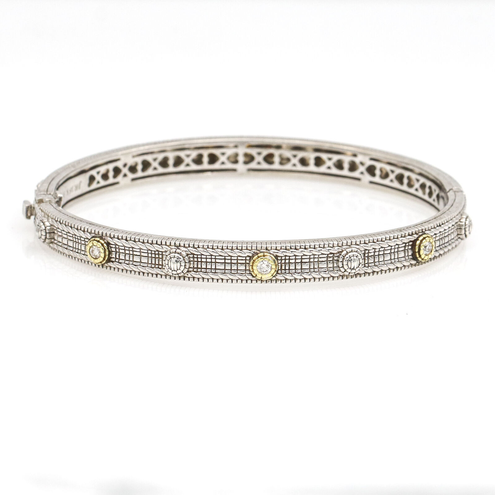 Judith Ripka Hinged Bangle Bracelet with 3 Diamonds in 18k Gold ...