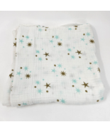 ADEN AND ANAIS SWADDLE MUSLIN COTTON BABY SECURITY BLANKET WHITE BROWN TEAL STAR - $36.10