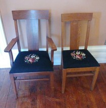 Pair Of 2 Antique Needlepoint Floral Wooden Chairs - $296.99