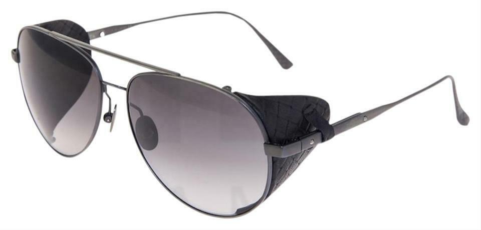 BOTTEGA VENETA BV0041S Titanium POLARIZED Black Leather Blinder Sunglasses 0041